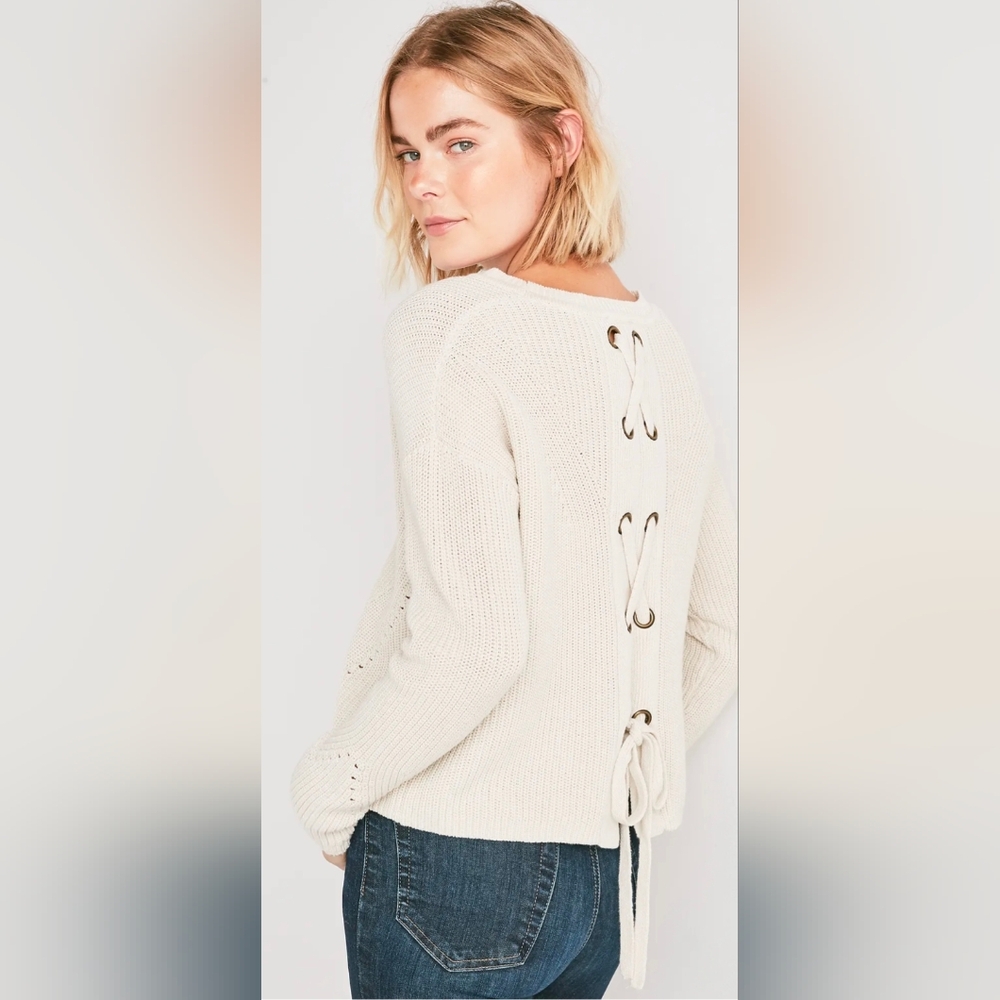 Lucky Brand Cream Back Lace Pullover Sweater